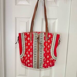 Tommy Hilfiger Red Patterned Tote Bag Shoulder Bag